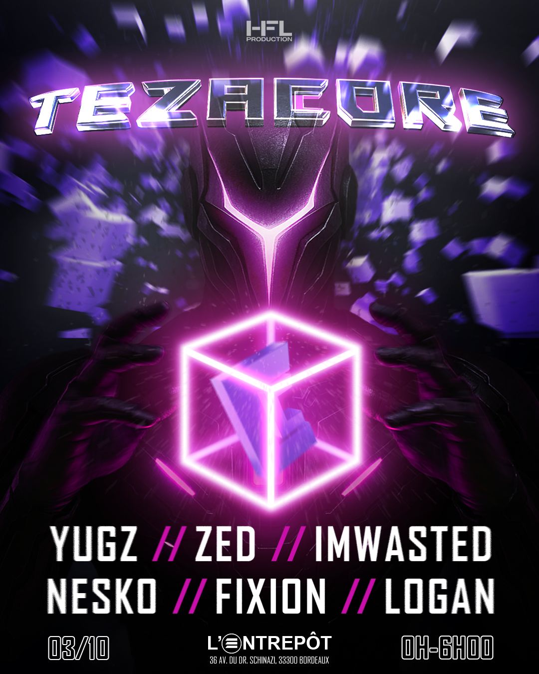 Affiche Tezaccore au cube néon violet
