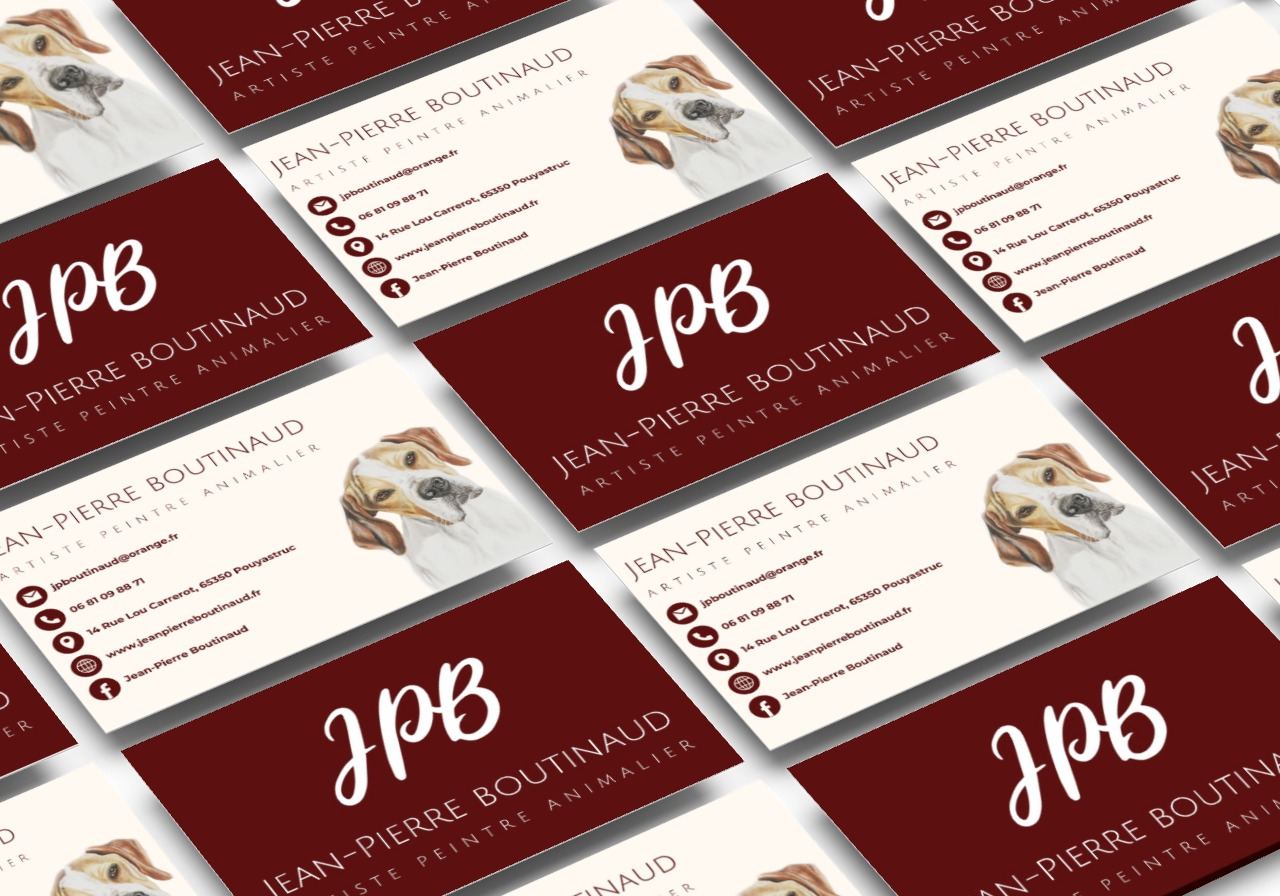 Cartes de visite bordeaux au monogramme JPB réalisées pour Jean-Pierre Boutinaud